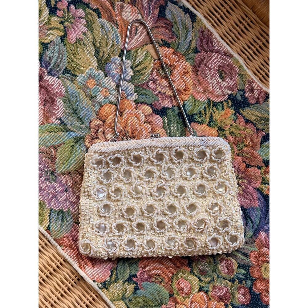 Vintage 50s/60s Richere Ivory Sequin Beaded Evening Bag Bridal Cocktail Handbag